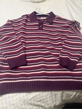 SET Active Purple Striped Button Polo Cardigan